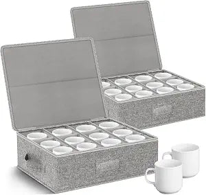 Kukikan Cup Mug Storage Box, Hard Shell for Moving, 2 Pack for 24 Cups