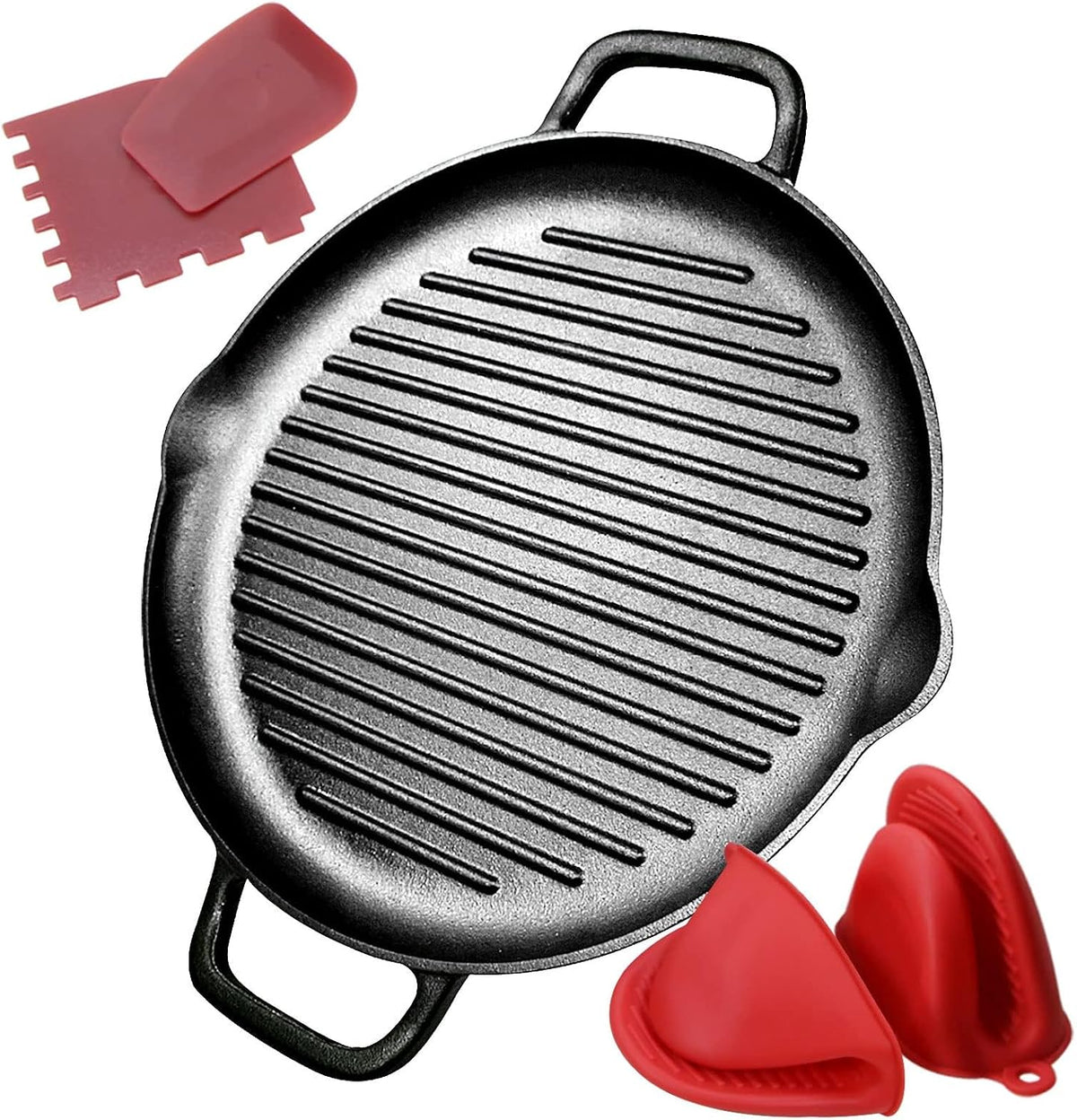 12.6" Cast Iron Grill Pan, Pre-Seasoned Griddle Skillets with Dual Handles