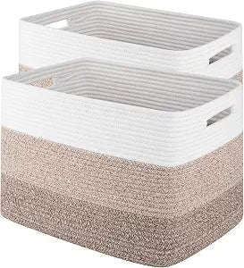 2 Pack Woven Storage Baskets for Closet, Toy Basket with Handles