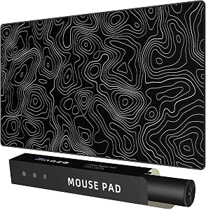 Rinaze Extra Large Gaming Mouse Pad with Black Topographic, XXL Mousepad, Big Mouse Mat Desk Pad, Non Slip Keyboard Pad for Gaming Computer Laptop PC Office Desk Accessories