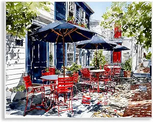 Cafe Classic Red Chairs, 11 x 14 Inch Mounted Print on Wall Plaque
