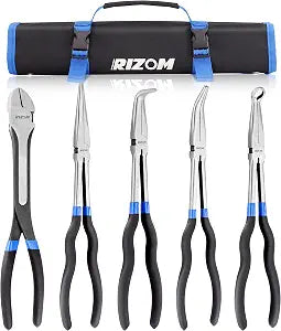 Rizom 5-Piece Long Needle Nose Pliers Set, 11'' Long Reach Bent Nose Pliers
