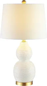 SAFAVIEH Lighting Collection Darsa White Double Gourd 25-inch Bedroom Living Room Home Office Desk Nightstand Table Lamp (LED Bulb Included)