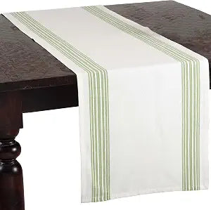 Saro Lifestyle Striped Design Cotton Table Runner, 16"x72", Lime
