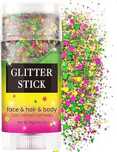 Glitter Hair Gel ï¿½ï¿½ï¿½ Chunky Glitter Stick for Hair, Face & Body | Red Gold Green Colors ï¿½ï¿½ï¿½ Festival Use for World Cup Fans and Party, Concert ï¿½ï¿½ï¿½ Easy to Remove, Long-Lastin