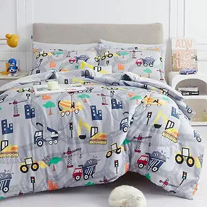 Mooreeke Kids Twin Comforter Sets for Boys 6 Pieces Excavator Grey Bedding Set for Teens Soft Microfiber Kids Bed in A Bag with Comforter, Sheet Set, Shams and Decorative Toy Pillow All Season