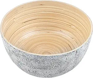 Restaurantware Bamboo Salad Bowl 1 Count 30 Oz Greaseproof Freezable Round Serving Bowl, Hot and Cold Food Friendly Handmade Bamboo Serving Utensils, Gray