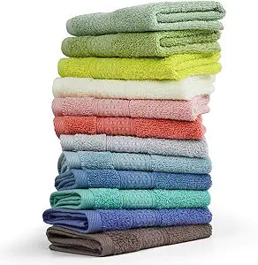 Cleanbear 100% Cotton Washcloths 12 Pack Showering, 13��� x 13���, 12 Colors