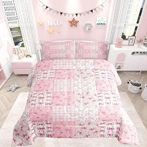 Feelyou Pink Bow Comforter Set Queen Size