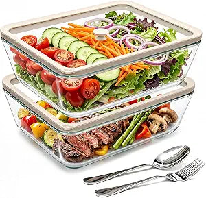 2 Pack 11Cups/ 89 oz Large Glass Food Storage Containers with Lids