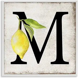 M Lemon Letter Rustic Farmhouse, 17 x 17 Inch Framed Gicle Print