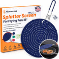 Silicone Splatter Screen for Frying Pan, 13'' Navy - Folds Flat with Sleeves, Dishwasher Safe Grease & Oil Splatter Guard, Heat Resistant Splash Guard Fits 10-12'' Pans, Most 13'' Skillets