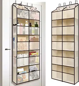 White Over Door Organizer with 10 Large Front Pockets and 6 Side Mesh Pockets, Double-Row Hanging Door Storage for Closet, Bathroom, Nursery, Bedroom, Dorm, Toys, Toiletries, Baby Essentials