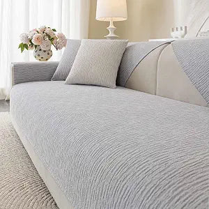 Soft Waterproof Chenille Cover Washable, Non Slip Sectional Sofa Covers for 3 Cushion Couch Sofa L Sharped Sofa Slipcover for Pets, Furniture Protector (1 PCS 36"x82" Light Grey)