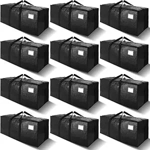 VELVETSURE 12 Pack Heavy Duty Extra Large Moving Bags W/Backpack Straps - Strong Handles & Zippers, Storage Totes For Space Saving, Fold Flat, Alternative to Moving Box and Storage Bin, Black