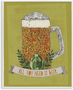 Beer Floral Pattern Humor, 16 x 20 Inch Framed Gicle Print