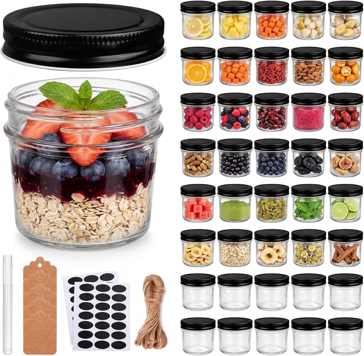 QAPPDA 4oz Mini Mason Jars, 40 Pack Small Glass Jars with Lids