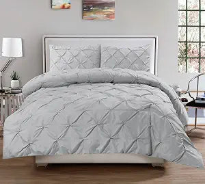 Sweet Home Collection 3 Piece Luxury Pinch Pleat Pintuck Fashion Duvet Set,Silver,Queen