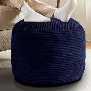 Round Stuffed Pouf Ottoman for Foot Stools, 20"x 15" Corduroy Poufs Ottoman