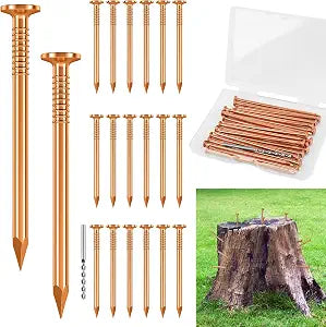 UNIFAMILY 20Pcs Copper Nails for Killing Trees Stump Root, 3.15 Inch Pure Copper Nails Bulk with Drill, Tree Stump Killer, Metal Spikes for Tree Stumps Remover, Trees Root Killer
