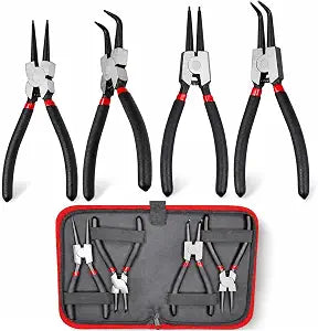 7 Snap Ring Pliers Set 4PC, Internal/External Circlip Pliers with Straight+Bent Jaws, Heavy Duty C Clamp Pliers & C Clip Removal Tool for Automotive Tools Professional Mechanics