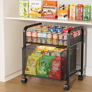 HapiRm 2 Tier Rolling Pantry Organizer Cart- Snack Storage Cart with Wheels