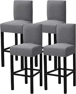 Gollense Bar Stool Covers Set of 4 Stretch Jacquard Barstool Slipcovers Washable Dining Chair Seat Covers with Back Removable Pub Counter Tall Chair Protectors for Kitchen Island Chairs (Dark Grey)