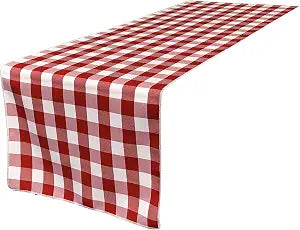 LA Linen Poly Checkered Table Runner, 14 by 108-Inch, Red/White Checkered Gingham