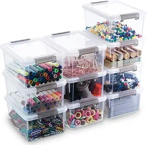 Citylife 10Packs 1.3Qt Small Storage Bins with Lids,Stackable Clear