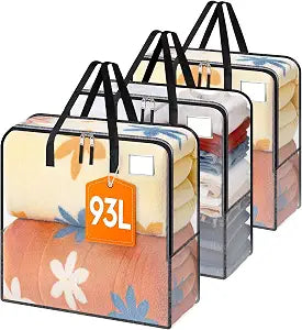 93L Moving Bags, Heavy Duty Clear Storage Bag with Strong Zippers & Handles