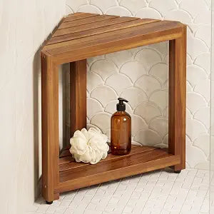 BLUEWEST 16.5 Inch Corner Shower Stool for Shaving Legs with Storage Shelf