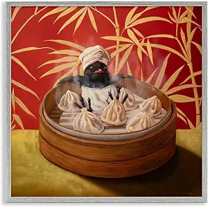 Playful Bamboo Bird Floral Humor, 12 x 12 Inch Framed Gicle Print