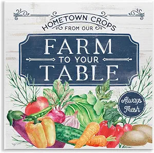 Farm to Table Crops Rustic, 12 x 12 Inch Mounted Print on Wall Plaque