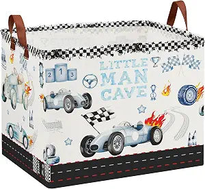 Car Themed Room Decor Basket, Kids Vintage Car Laundry Hampers,Storage Bins,Tire Toy Box for Boys, Blue Basket for Gifts Empty(Vintage Blue)