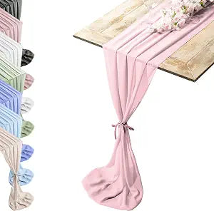 Silky Touch Chiffon Table Runner with Two Style Ribbon Ties - 10ft. Blush-Pink Table Runner, Wedding Table Runner 29x120 Inches, Great Runner for Halloween Party, Christmas Event & Elegant Dining