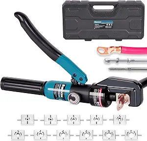 Hydraulic Crimping Tool, Battery Cable Crimper 12AWG4/0AWG, 11 US Hex Dies, 10-Ton Hydraulic Crimper for Electrical Lugs, Copper & Aluminum Cable with Carrying Case (YQK-0000)