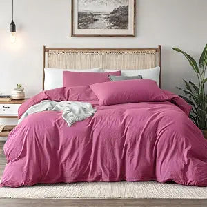 Rouge Pink Duvet Cover Queen Size, Pre-Washed Bedding Set