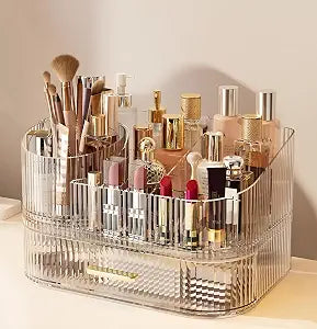 Makeup Organizer with Drawers, 360 Rotating Brush Holder