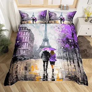 jejeloiu Eiffel Tower Duvet Cover Queen Size