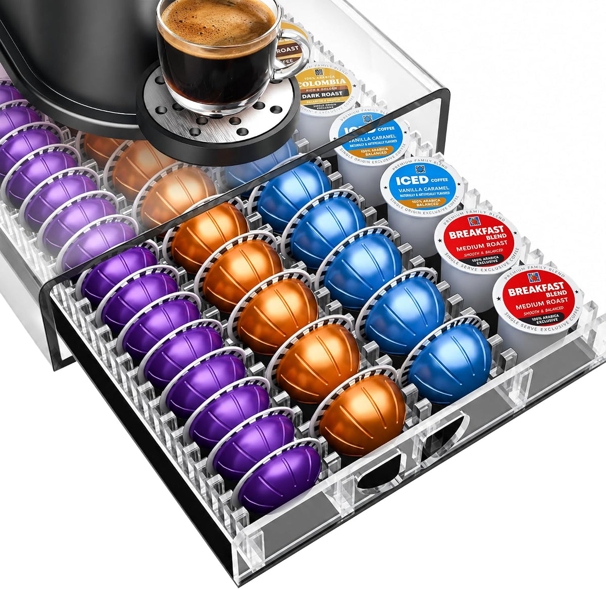 Nespresso Pod Holder Organizer for Vertuo Pods, Coffee Pod Drawer Organizer