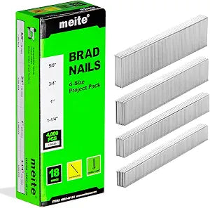 meite 18 Gauge Brad Nails, 4 Sizes (5/8", 3/4", 1", 1-1/4") 4,000Pcs