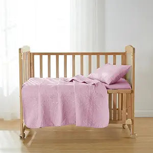 Hearth & Harbor 3-Piece Toddler Bedding Set ��� Soft, Breathable All-Season Quilt and Coverlet for Kids ��� Lightweight and Cozy Bedspread - Grid Weave - Baby Pink