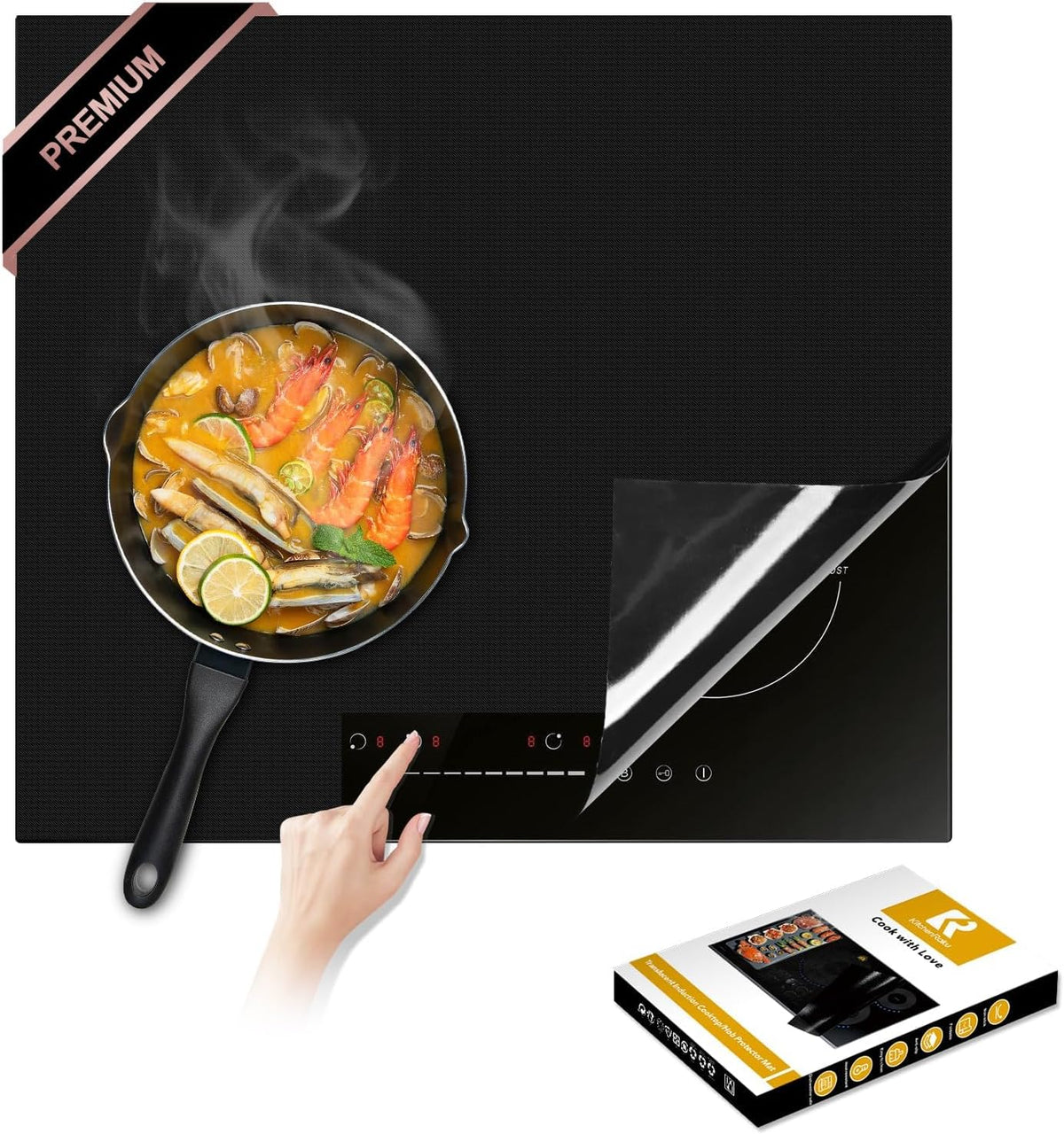 Large New Induction Cooktop Protector Mat 20.4x30.7 in,Silicone Fiberglass Magnetic Stove Scratch Protector, 300C (572F) Heat-Resistant, Non-Slip Pads Prevents Pot Sliding & Scratches