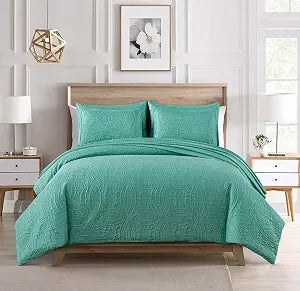 Chezmoi Collection Liam Turquoise Queen Size Bed in a Bag Comforter Set - 7 Pieces Coin Pattern Lightweight Comforter with Bed Sheets, Pillowcases & Shams Bedding Set for All Seasons