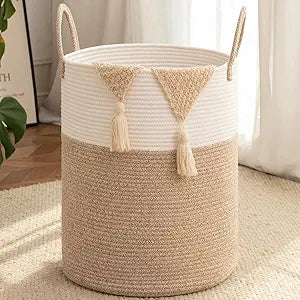 OIAHOMY 60L Nursery Hamper Laundry Basket Laundry Hamper Brown/White