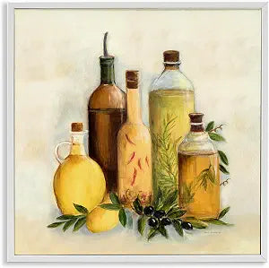 Traditional Kitchen Oils Still Life, 17 x 17 Inch Framed Gicle Print
