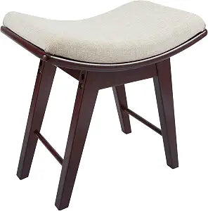 URFORESTIC Oak Wood Vanity Stool, Modern Makeup Dressing Stool with Concave Seat Surface,Capacity 300lb, Easy Assembly (Brown)