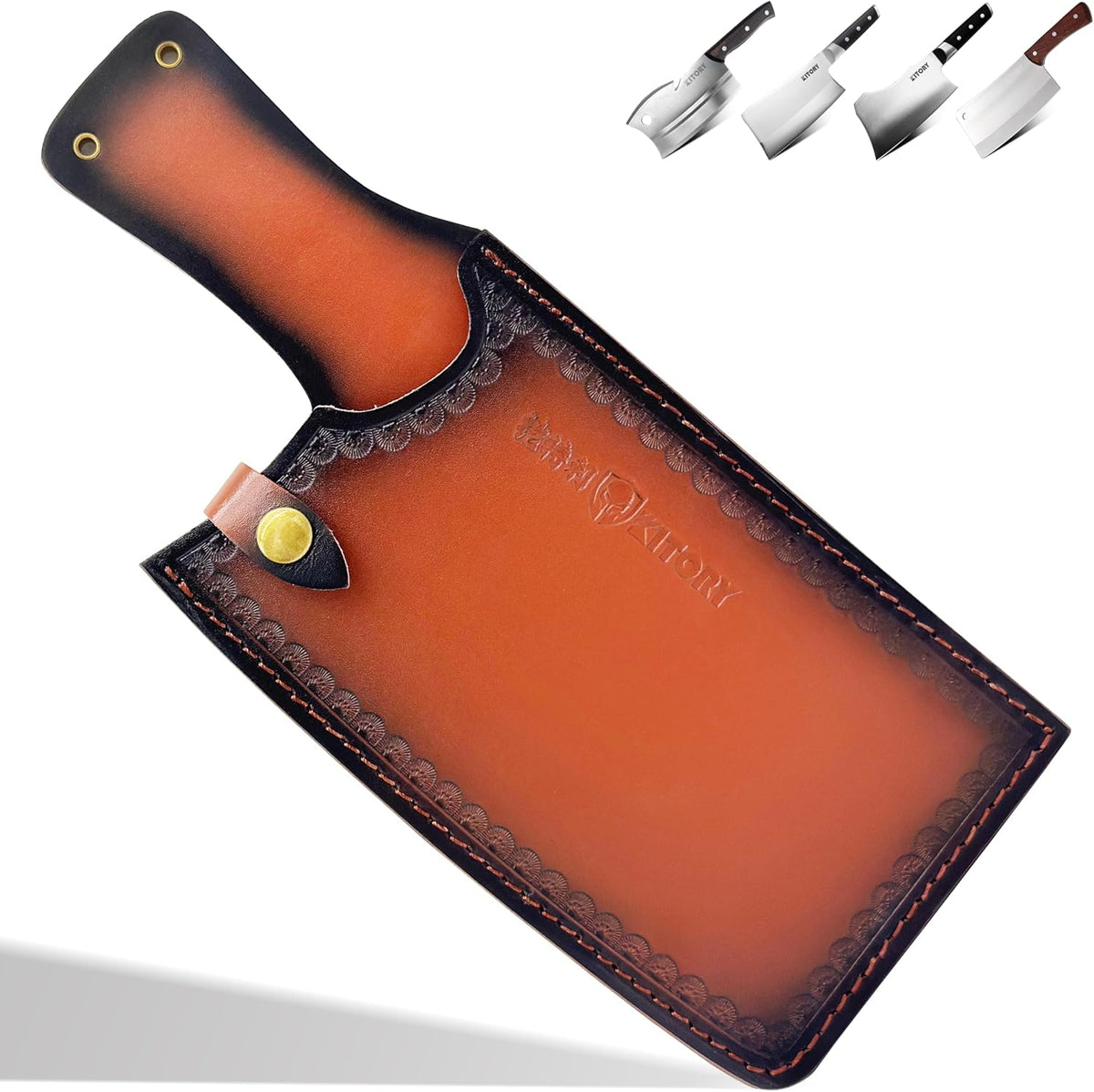 Kitory Leather Knife Sheath for Cleaver, Premium Genuine Leather Blade Cover with Snap Closure and Belt Loop, Universal Fit 7-8 Inch Chef Cleaver and Meat Chopper, Gift for Men Women