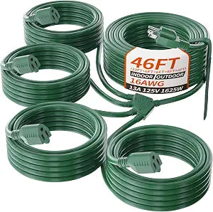 22+6+6+6+6 FT 1 to 4 Splitter Outdoor Extension Cord with Multiple Outlets