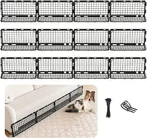 12 Pack 14.56"-174.72" Adjustable Under Bed Blocker for Pets, Plastic Couch Barrier with Cable Ties, Black Furniture Gap Blockers, Stop Dogs Cats Crawling Sofa Bottom, Under Bed Toys Blocker for Kid